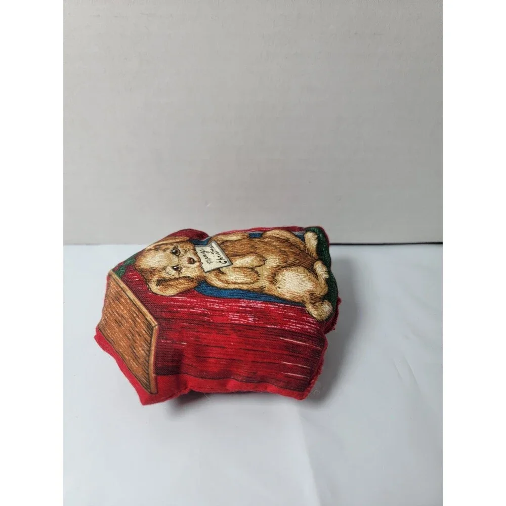 Vintage Christmas Puppy Dog House Mini Plush Pillow Merry Christmas Stuffed...